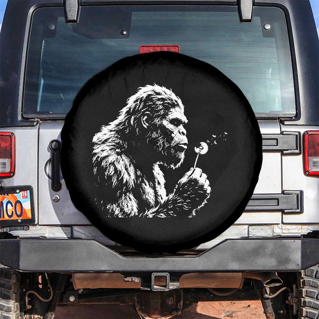 Bigfoot Blowing Dandelion Flower Graphic Spare Tire Cover Whimsical Sasquatch Profile Artistic Vintage Distressed