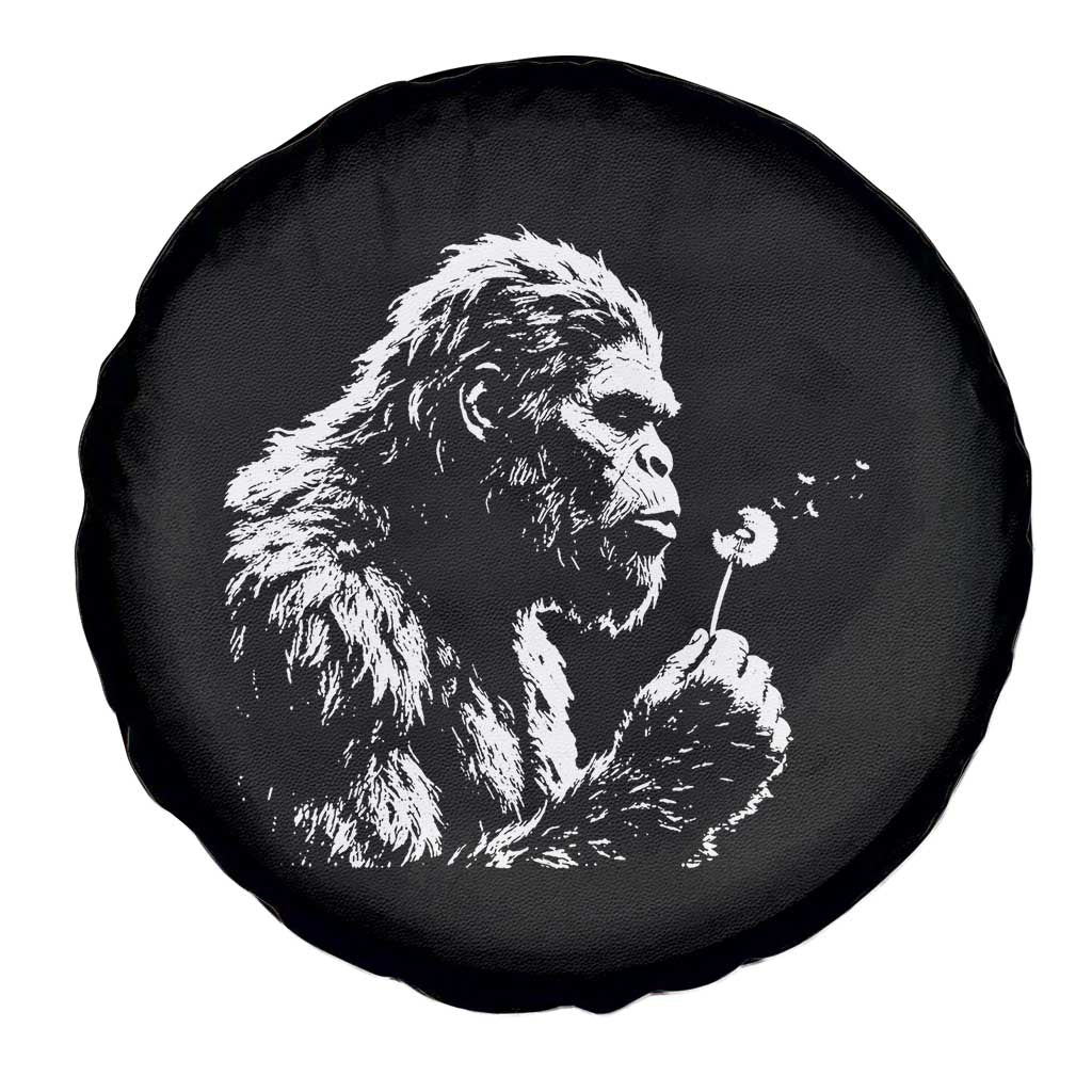 Bigfoot Blowing Dandelion Flower Graphic Spare Tire Cover Whimsical Sasquatch Profile Artistic Vintage Distressed