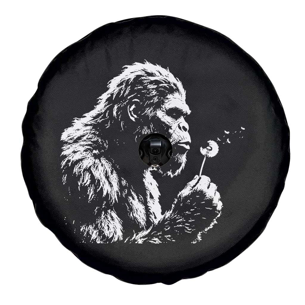 Bigfoot Blowing Dandelion Flower Graphic Spare Tire Cover Whimsical Sasquatch Profile Artistic Vintage Distressed