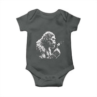 Bigfoot Blowing Dandelion Flower Graphic Baby Onesie Whimsical Sasquatch Profile Artistic Vintage Distressed
