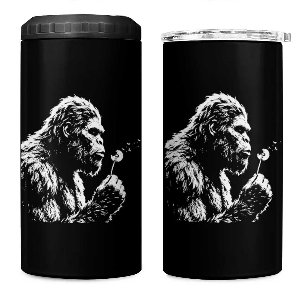 Bigfoot Blowing Dandelion Flower Graphic 4 in 1 Can Cooler Tumbler Whimsical Sasquatch Profile Artistic Vintage Distressed