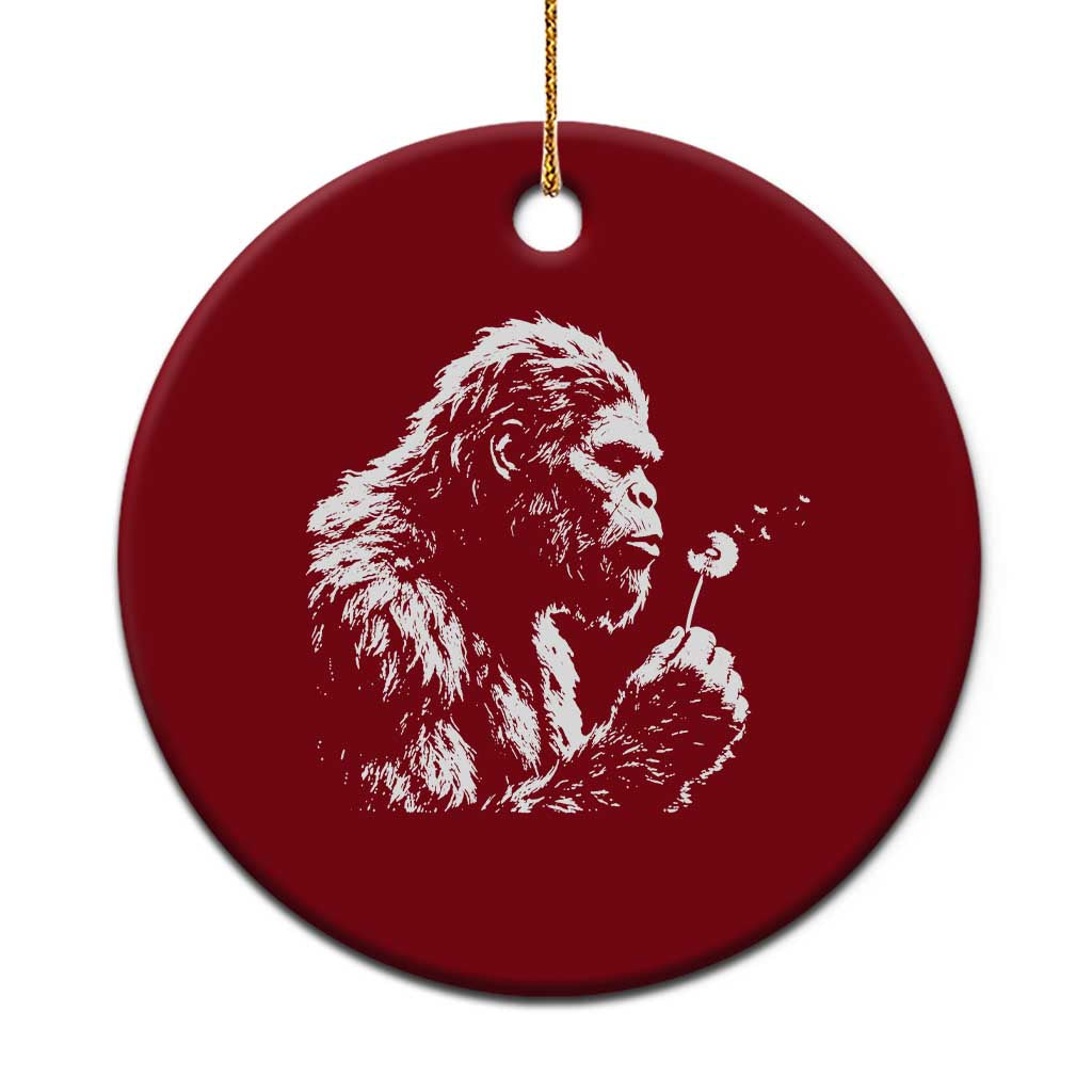 Bigfoot Blowing Dandelion Flower Graphic Ceramic Ornament Whimsical Sasquatch Profile Artistic Vintage Distressed