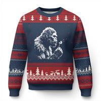 Bigfoot Blowing Dandelion Flower Graphic Ugly Christmas Sweater Whimsical Sasquatch Profile Artistic Vintage Distressed