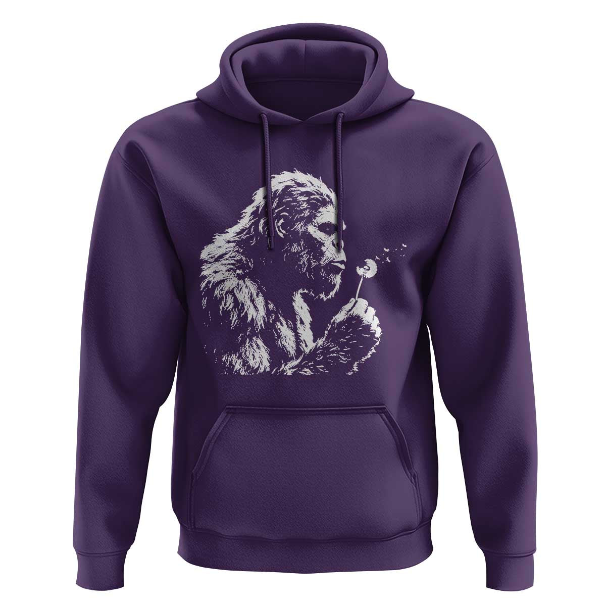 Bigfoot Blowing Dandelion Flower Graphic Hoodie Whimsical Sasquatch Profile Artistic Vintage Distressed