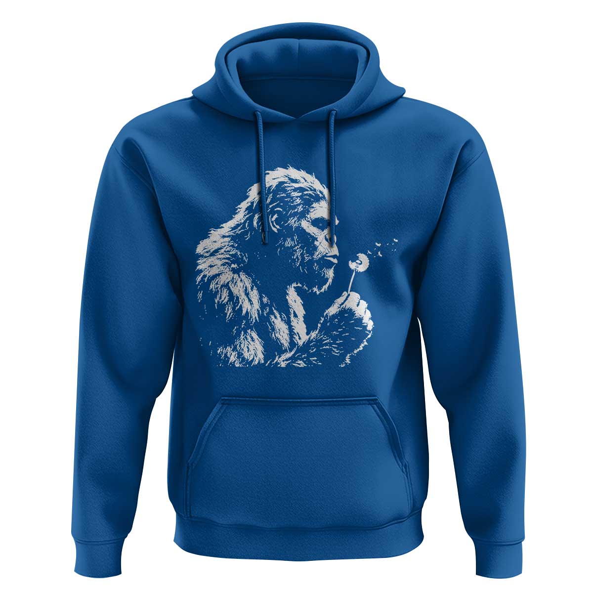 Bigfoot Blowing Dandelion Flower Graphic Hoodie Whimsical Sasquatch Profile Artistic Vintage Distressed