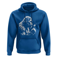Bigfoot Blowing Dandelion Flower Graphic Hoodie Whimsical Sasquatch Profile Artistic Vintage Distressed