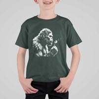 Bigfoot Blowing Dandelion Flower Graphic T Shirt For Kid Whimsical Sasquatch Profile Artistic Vintage Distressed
