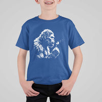 Bigfoot Blowing Dandelion Flower Graphic T Shirt For Kid Whimsical Sasquatch Profile Artistic Vintage Distressed