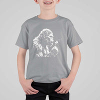 Bigfoot Blowing Dandelion Flower Graphic T Shirt For Kid Whimsical Sasquatch Profile Artistic Vintage Distressed