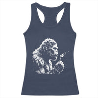 Bigfoot Blowing Dandelion Flower Graphic Racerback Tank Top Whimsical Sasquatch Profile Artistic Vintage Distressed