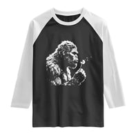 Bigfoot Blowing Dandelion Flower Graphic Raglan Shirt Whimsical Sasquatch Profile Artistic Vintage Distressed