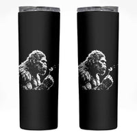 Bigfoot Blowing Dandelion Flower Graphic Skinny Tumbler Whimsical Sasquatch Profile Artistic Vintage Distressed