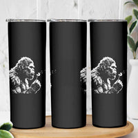 Bigfoot Blowing Dandelion Flower Graphic Skinny Tumbler Whimsical Sasquatch Profile Artistic Vintage Distressed