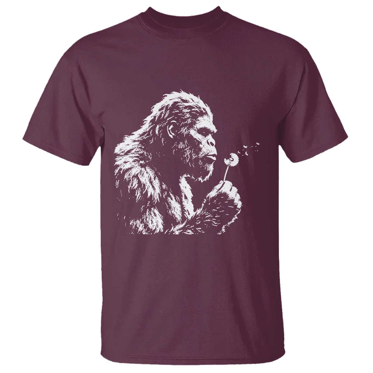 Bigfoot Blowing Dandelion Flower Graphic T Shirt Whimsical Sasquatch Profile Artistic Vintage Distressed