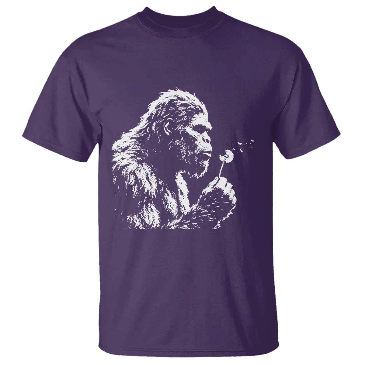 Bigfoot Blowing Dandelion Flower Graphic T Shirt Whimsical Sasquatch Profile Artistic Vintage Distressed