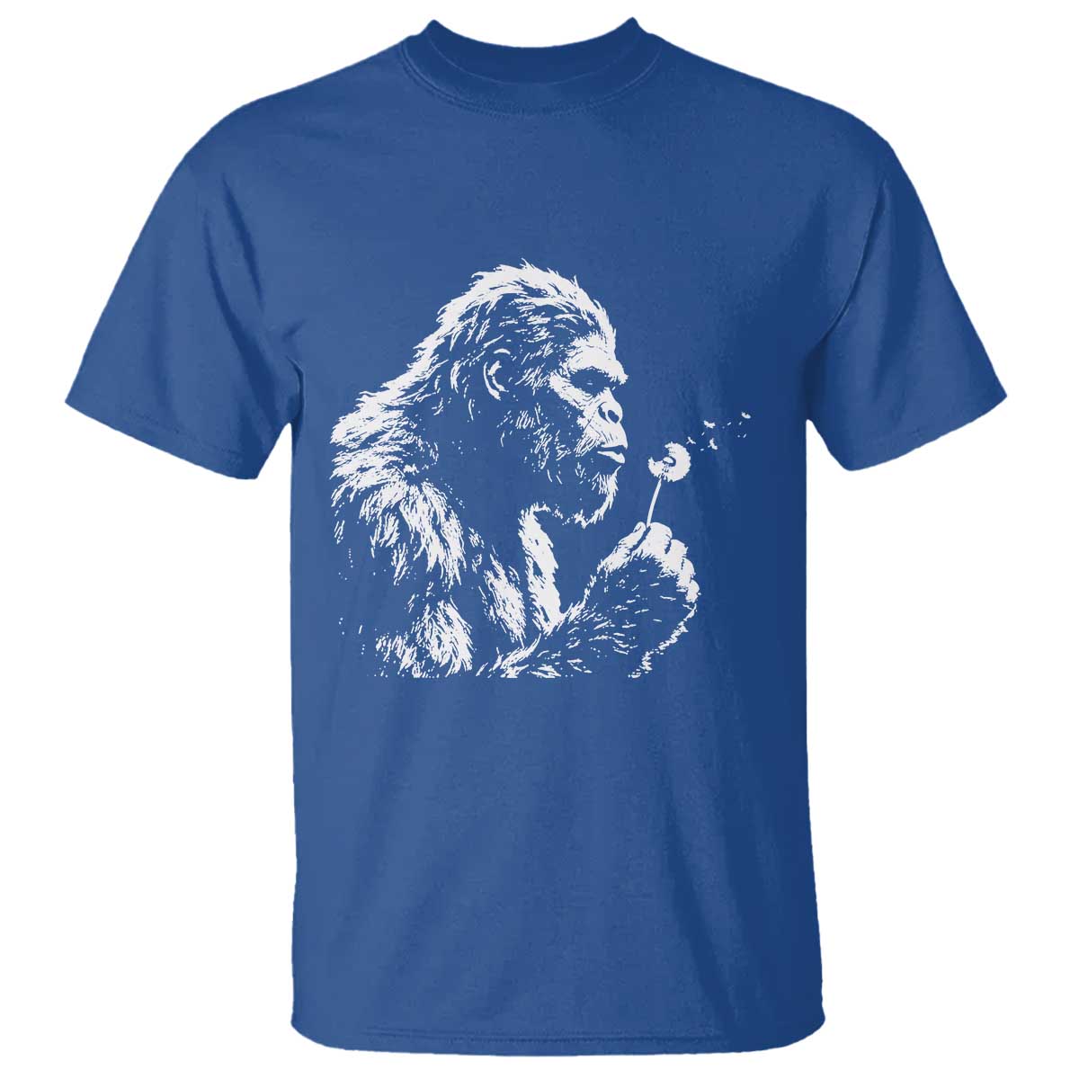 Bigfoot Blowing Dandelion Flower Graphic T Shirt Whimsical Sasquatch Profile Artistic Vintage Distressed