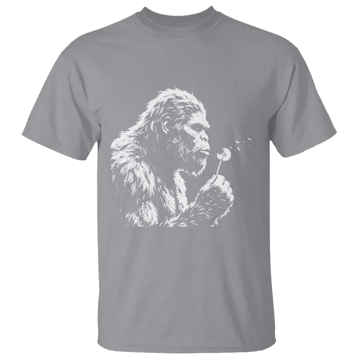 Bigfoot Blowing Dandelion Flower Graphic T Shirt Whimsical Sasquatch Profile Artistic Vintage Distressed