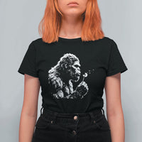 Bigfoot Blowing Dandelion Flower Graphic T Shirt For Women Whimsical Sasquatch Profile Artistic Vintage Distressed