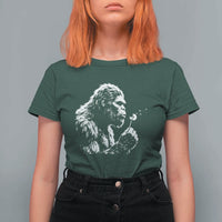 Bigfoot Blowing Dandelion Flower Graphic T Shirt For Women Whimsical Sasquatch Profile Artistic Vintage Distressed