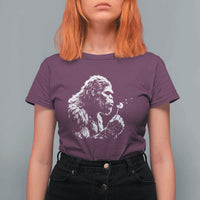 Bigfoot Blowing Dandelion Flower Graphic T Shirt For Women Whimsical Sasquatch Profile Artistic Vintage Distressed