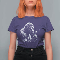 Bigfoot Blowing Dandelion Flower Graphic T Shirt For Women Whimsical Sasquatch Profile Artistic Vintage Distressed