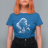 Bigfoot Blowing Dandelion Flower Graphic T Shirt For Women Whimsical Sasquatch Profile Artistic Vintage Distressed
