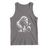 Bigfoot Blowing Dandelion Flower Graphic Tank Top Whimsical Sasquatch Profile Artistic Vintage Distressed