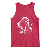 Bigfoot Blowing Dandelion Flower Graphic Tank Top Whimsical Sasquatch Profile Artistic Vintage Distressed