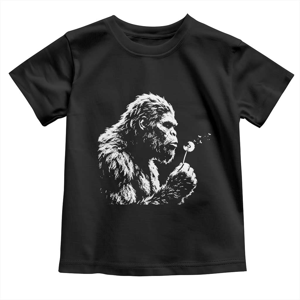Bigfoot Blowing Dandelion Flower Graphic Toddler T Shirt Whimsical Sasquatch Profile Artistic Vintage Distressed