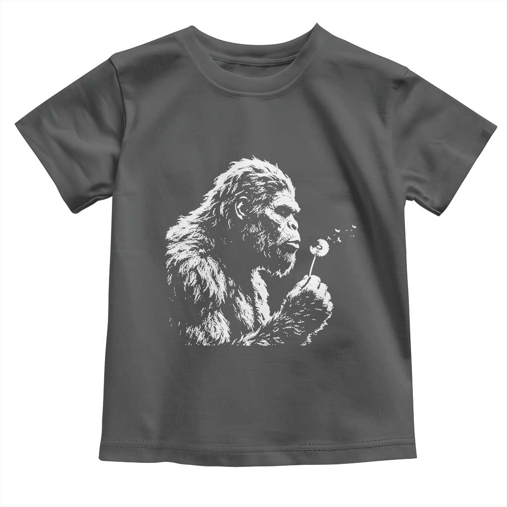 Bigfoot Blowing Dandelion Flower Graphic Toddler T Shirt Whimsical Sasquatch Profile Artistic Vintage Distressed