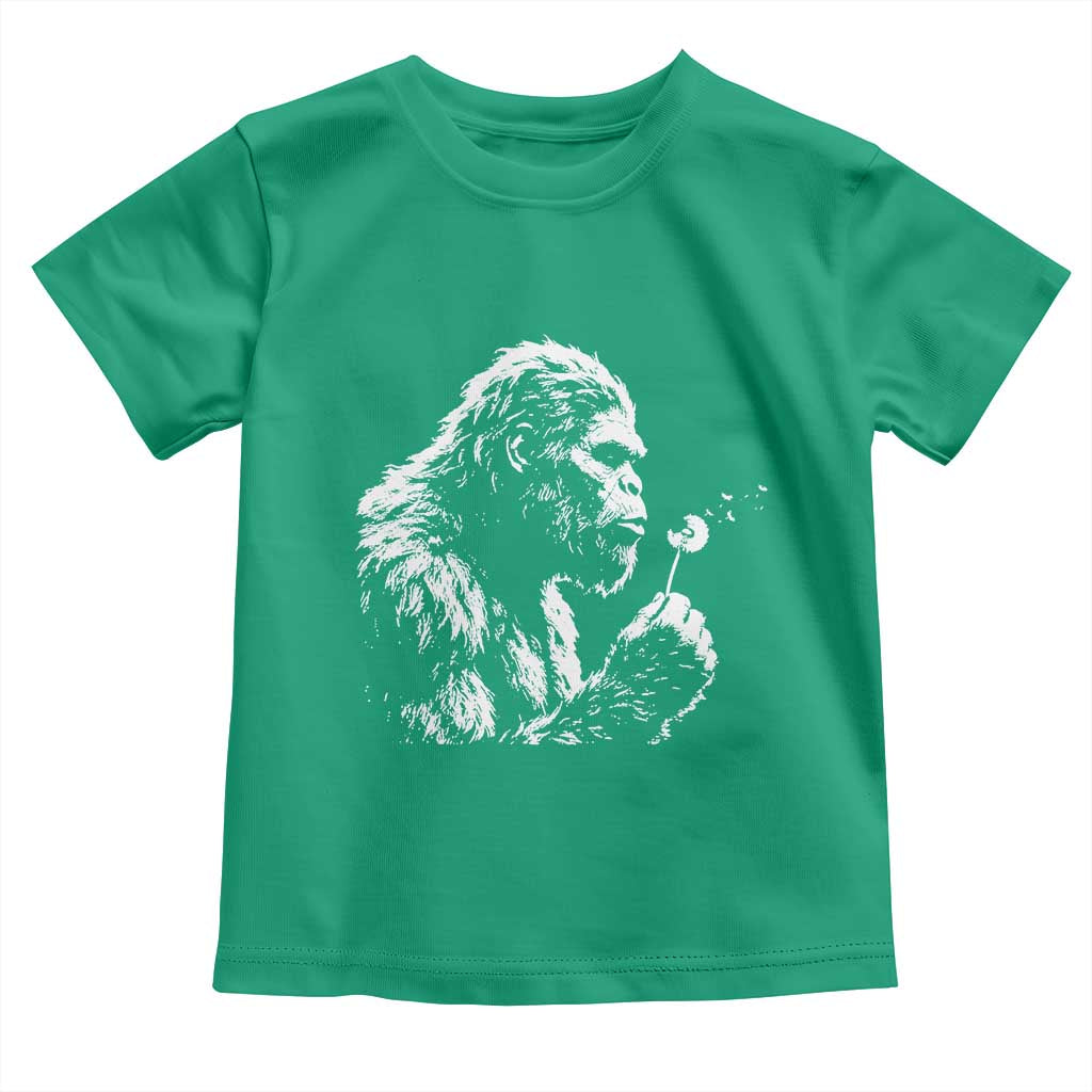 Bigfoot Blowing Dandelion Flower Graphic Toddler T Shirt Whimsical Sasquatch Profile Artistic Vintage Distressed