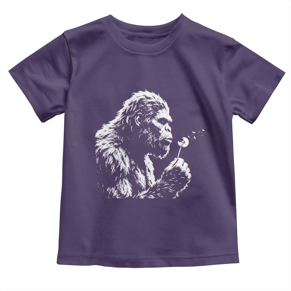 Bigfoot Blowing Dandelion Flower Graphic Toddler T Shirt Whimsical Sasquatch Profile Artistic Vintage Distressed