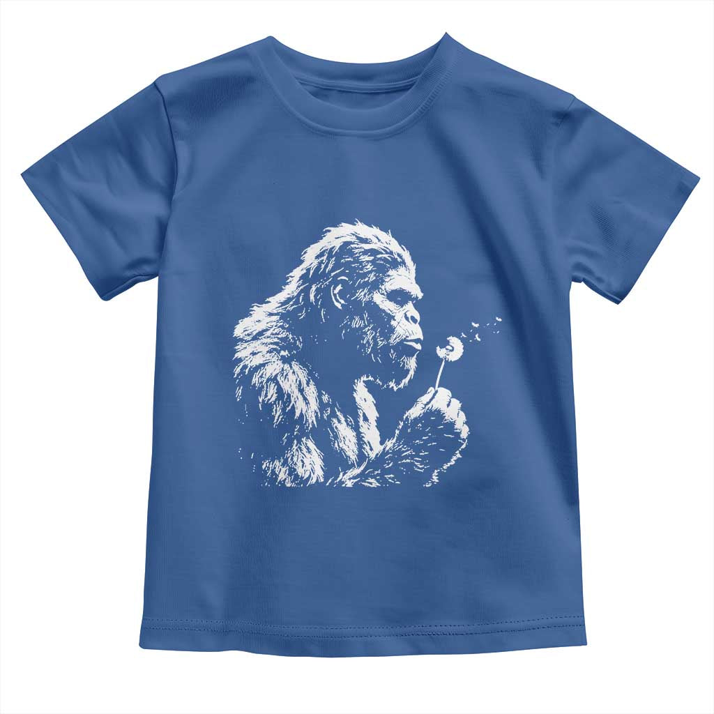Bigfoot Blowing Dandelion Flower Graphic Toddler T Shirt Whimsical Sasquatch Profile Artistic Vintage Distressed