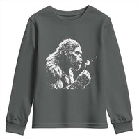 Bigfoot Blowing Dandelion Flower Graphic Youth Sweatshirt Whimsical Sasquatch Profile Artistic Vintage Distressed
