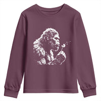 Bigfoot Blowing Dandelion Flower Graphic Youth Sweatshirt Whimsical Sasquatch Profile Artistic Vintage Distressed