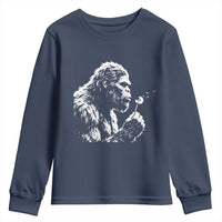 Bigfoot Blowing Dandelion Flower Graphic Youth Sweatshirt Whimsical Sasquatch Profile Artistic Vintage Distressed