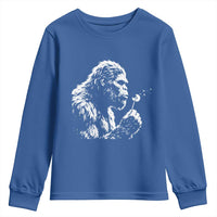 Bigfoot Blowing Dandelion Flower Graphic Youth Sweatshirt Whimsical Sasquatch Profile Artistic Vintage Distressed