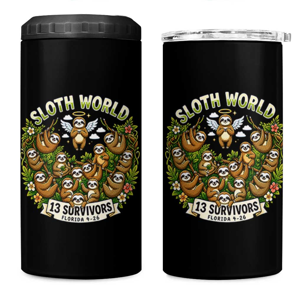 Sloth World 13 Survivors Animal Rescue 4 in 1 Can Cooler Tumbler Memorial Tribute and Florida Wildlife Protection