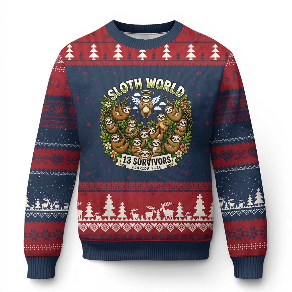 Sloth World 13 Survivors Animal Rescue Ugly Christmas Sweater Memorial Tribute and Florida Wildlife Protection