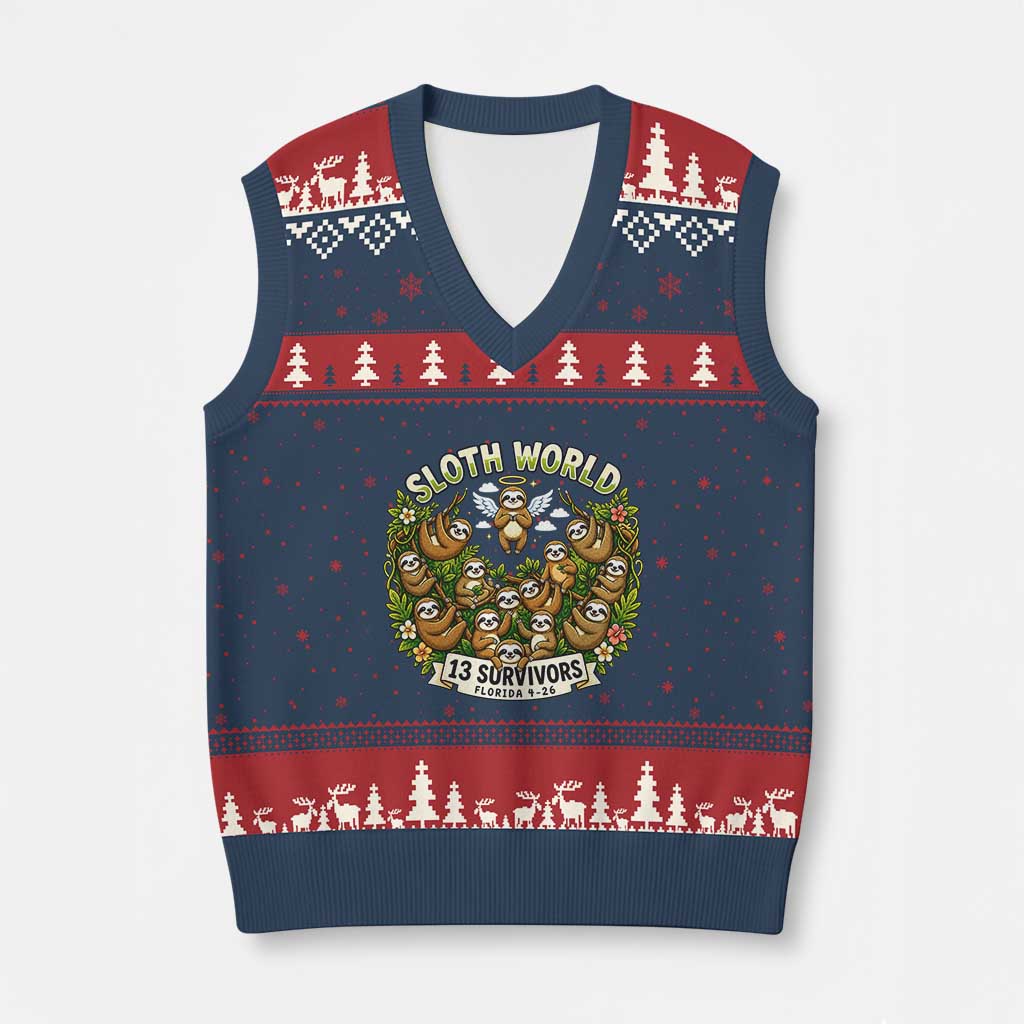 Sloth World 13 Survivors Animal Rescue V-Neck Knit Sweater Vest Memorial Tribute and Florida Wildlife Protection