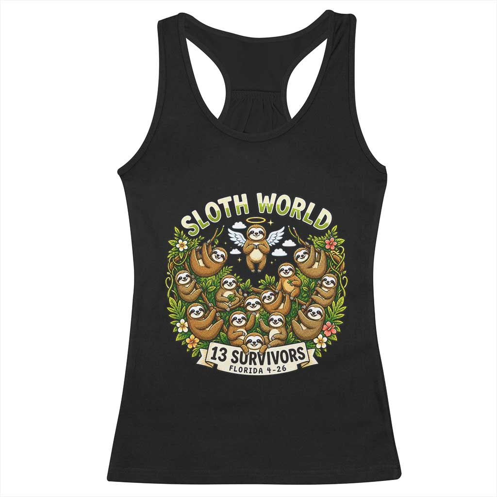Sloth World 13 Survivors Animal Rescue Racerback Tank Top Memorial Tribute and Florida Wildlife Protection