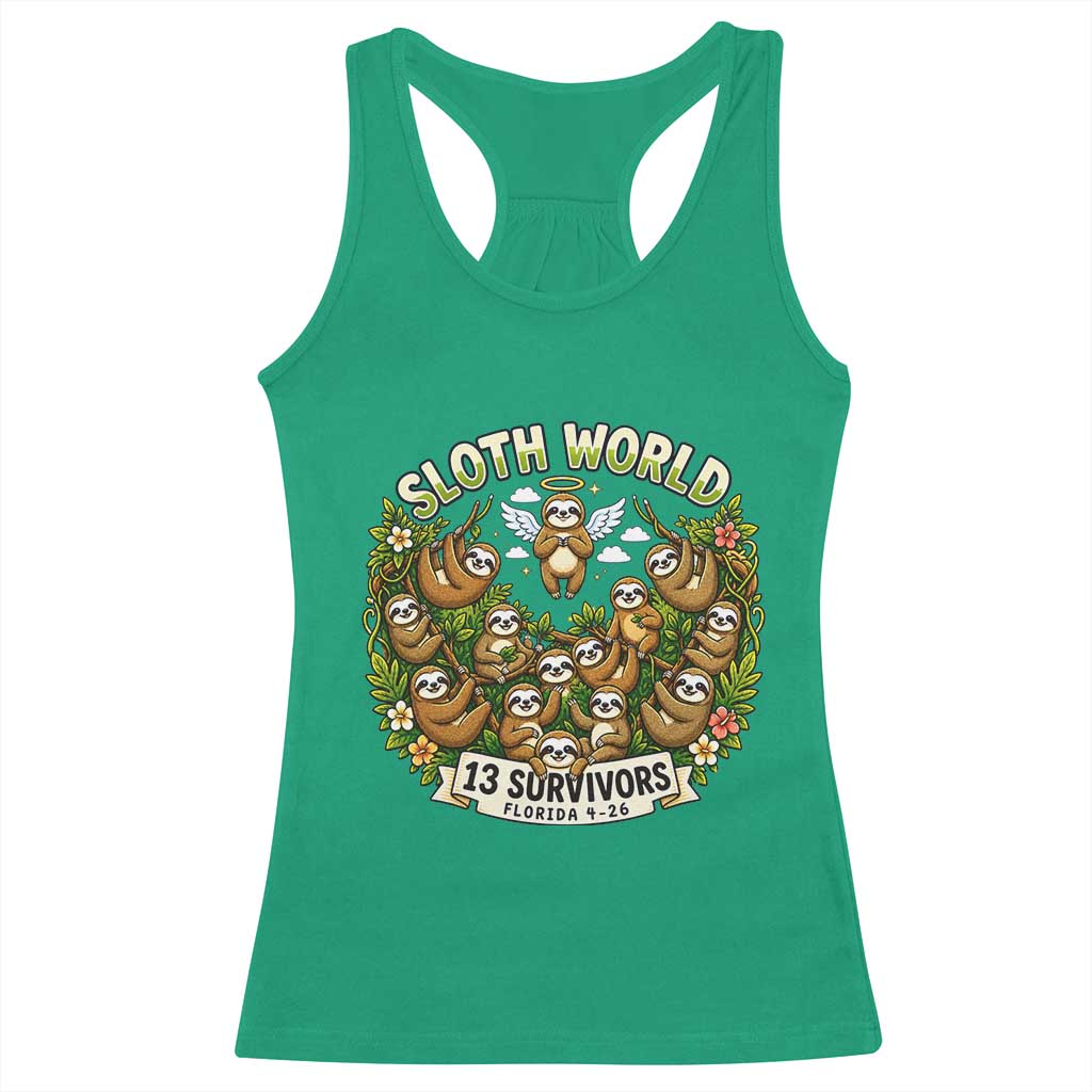 Sloth World 13 Survivors Animal Rescue Racerback Tank Top Memorial Tribute and Florida Wildlife Protection
