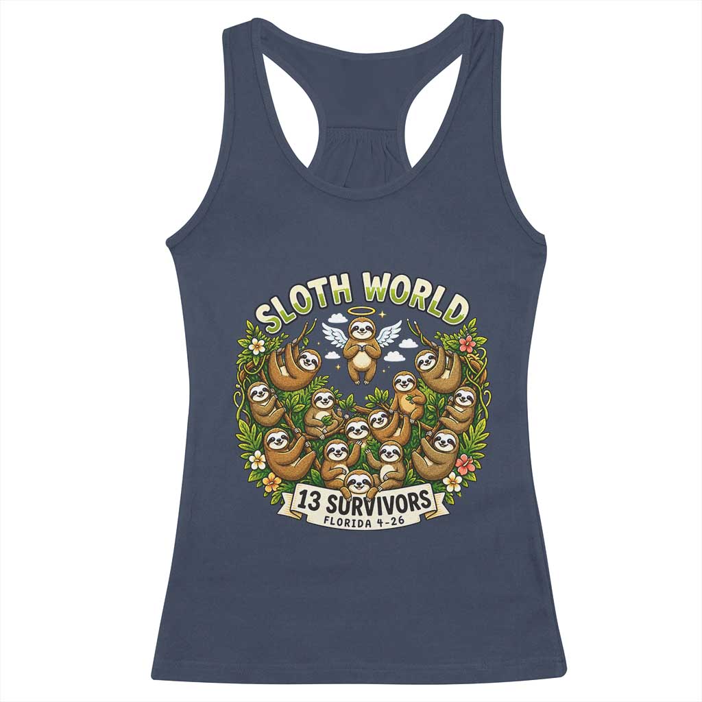Sloth World 13 Survivors Animal Rescue Racerback Tank Top Memorial Tribute and Florida Wildlife Protection