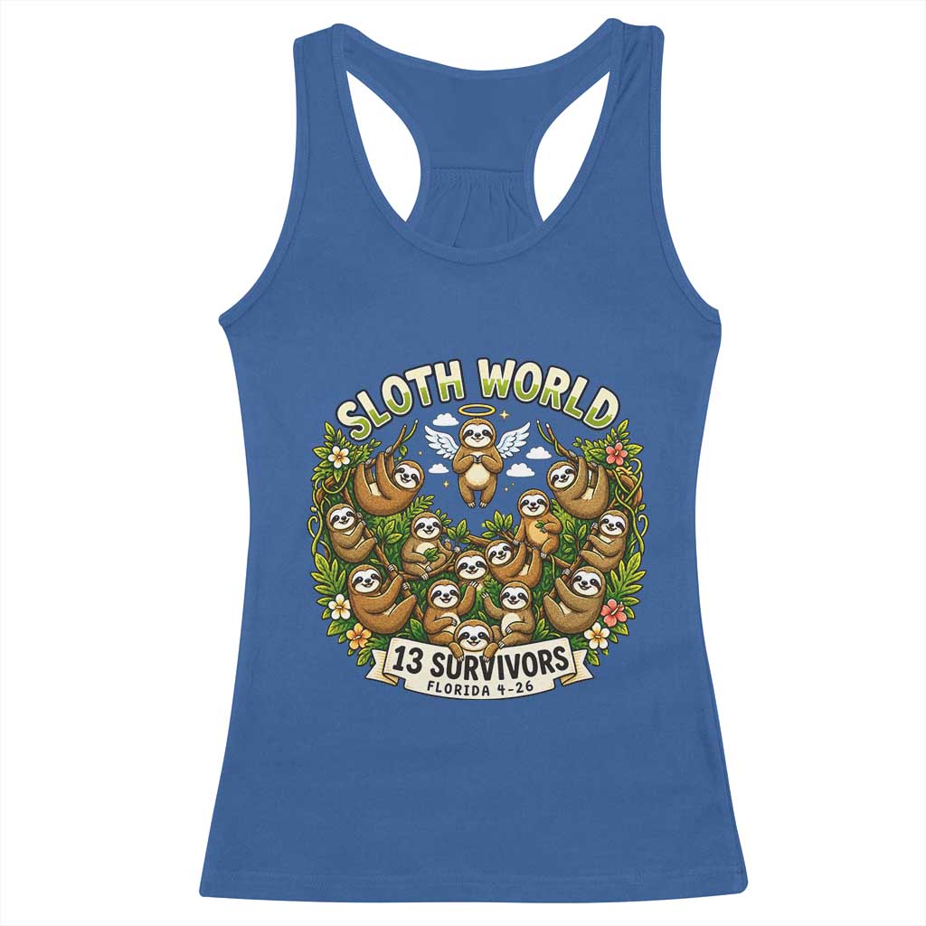 Sloth World 13 Survivors Animal Rescue Racerback Tank Top Memorial Tribute and Florida Wildlife Protection