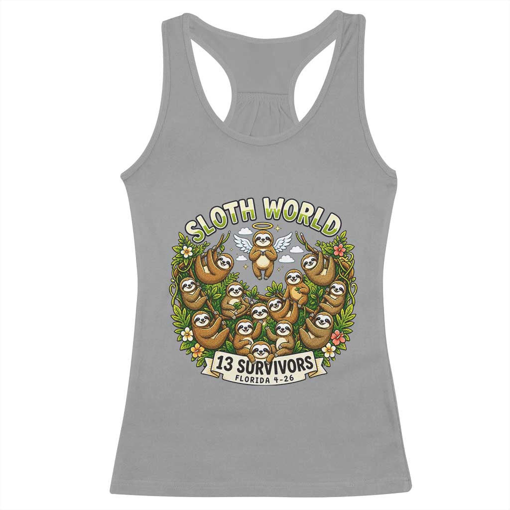 Sloth World 13 Survivors Animal Rescue Racerback Tank Top Memorial Tribute and Florida Wildlife Protection