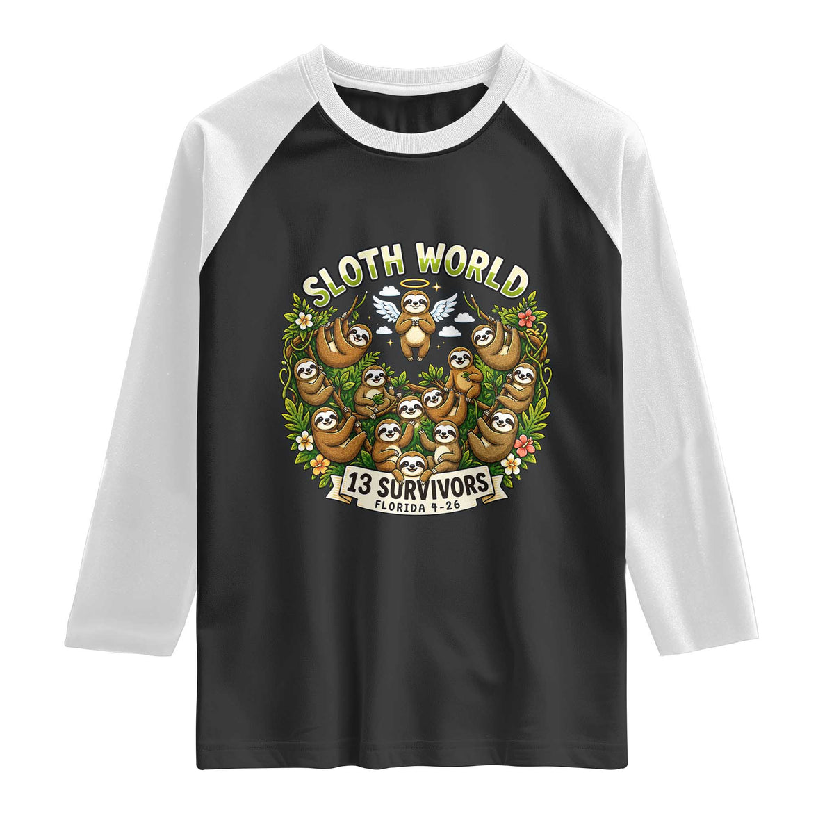 Sloth World 13 Survivors Animal Rescue Raglan Shirt Memorial Tribute and Florida Wildlife Protection