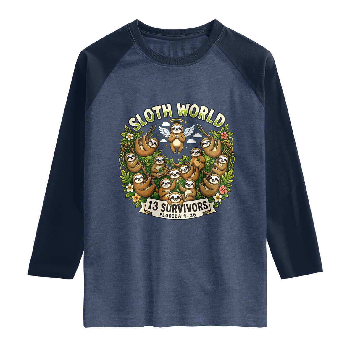 Sloth World 13 Survivors Animal Rescue Raglan Shirt Memorial Tribute and Florida Wildlife Protection