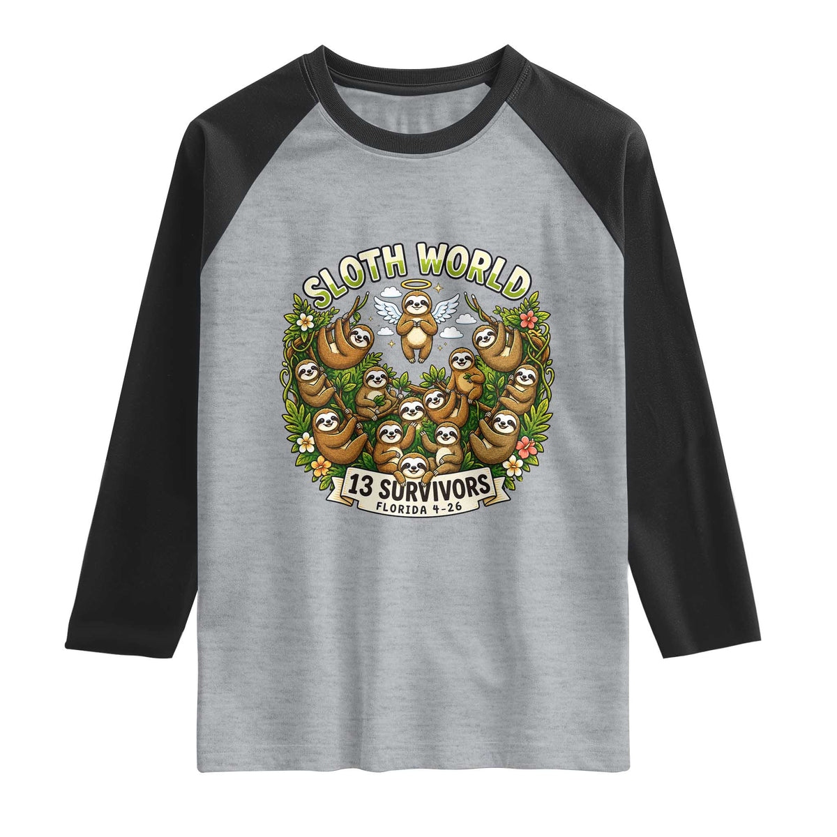 Sloth World 13 Survivors Animal Rescue Raglan Shirt Memorial Tribute and Florida Wildlife Protection