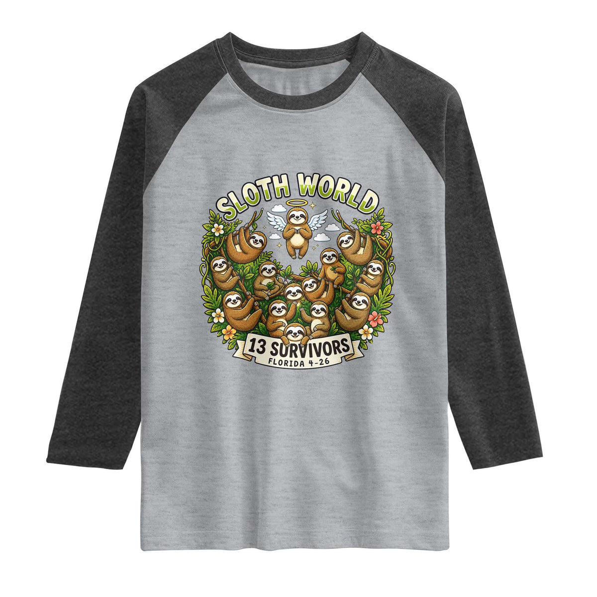Sloth World 13 Survivors Animal Rescue Raglan Shirt Memorial Tribute and Florida Wildlife Protection