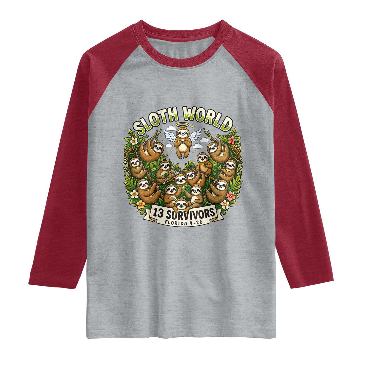 Sloth World 13 Survivors Animal Rescue Raglan Shirt Memorial Tribute and Florida Wildlife Protection